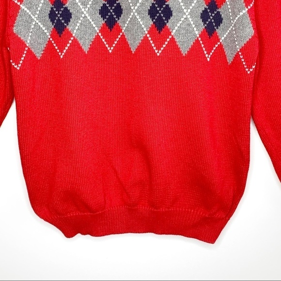 IZOD Boys Red Argyle Pattern 1/4 Zip Pull Over Cotton Sweater Size 14 16 Large - Picture 3 of 16